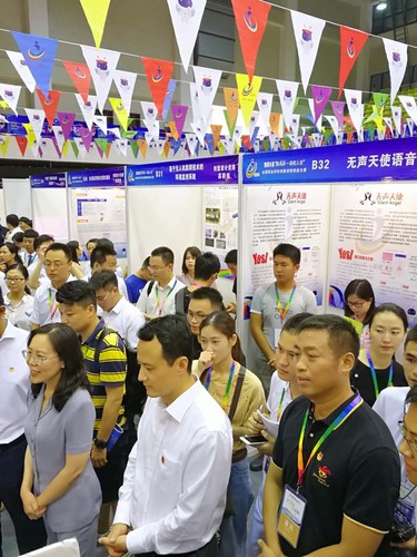 江苏省副省长陈星莺（左一）、共青团江苏省委书记王伟（左二）观摩项目